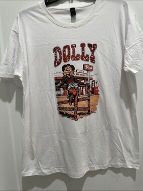 Dollcake White Tee with Red and Brown Dolly Graphic